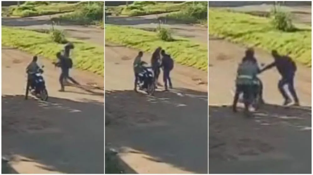 Vídeo: Mulher tem a moto roubada por dois bandidos