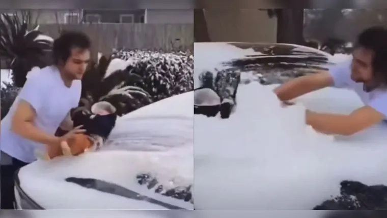 Polícia investiga homem que limpou neve de carro com bebê