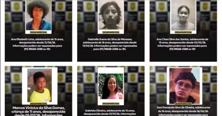 Polícia Civil divulga lista de 14 crianças e adolescentes desaparecidos no Pará; veja